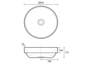 Technical Drawing - Robert Gordon Potters 370mm Semi Inset Basin