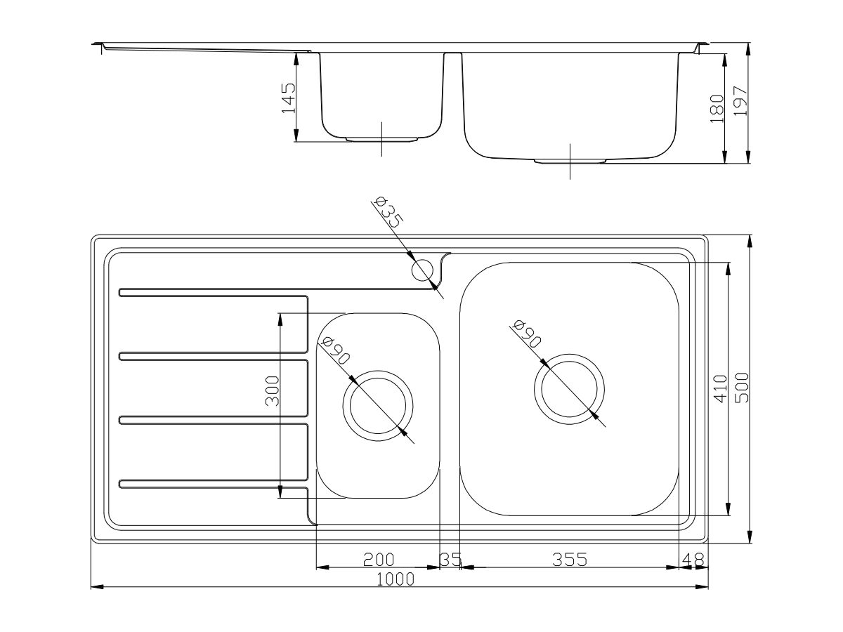 Posh Solus MK3 1 1/3 Bowl Inset Sink, 1 Taphole, Right Hand Bowl Stainless Steel