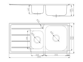 Posh Solus MK3 1 1/3 Bowl Inset Sink, 1 Taphole, Right Hand Bowl Stainless Steel