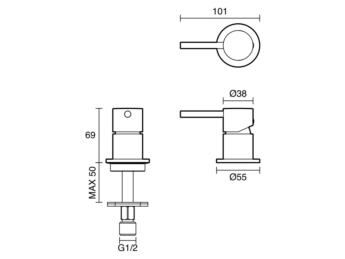 Technical Drawing - Mizu Drift Hob Mixer Lead Free