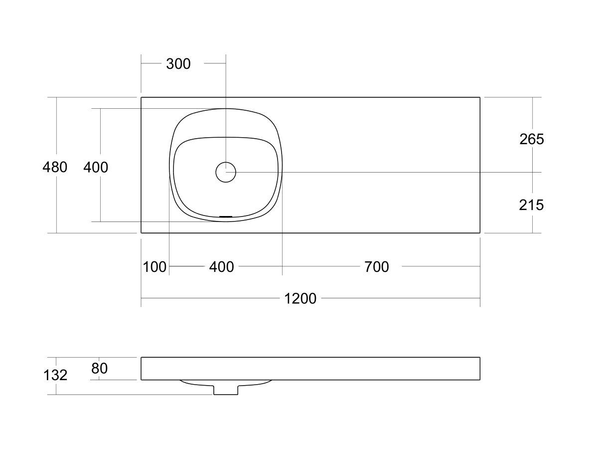 Kado Lussi 1200mm Left Hand Bowl Rear Shelf Wall Basin with Overflow No Taphole Matte White Solid Surface