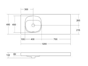 Kado Lussi 1200mm Left Hand Bowl Rear Shelf Wall Basin with Overflow No Taphole Matte White Solid Surface