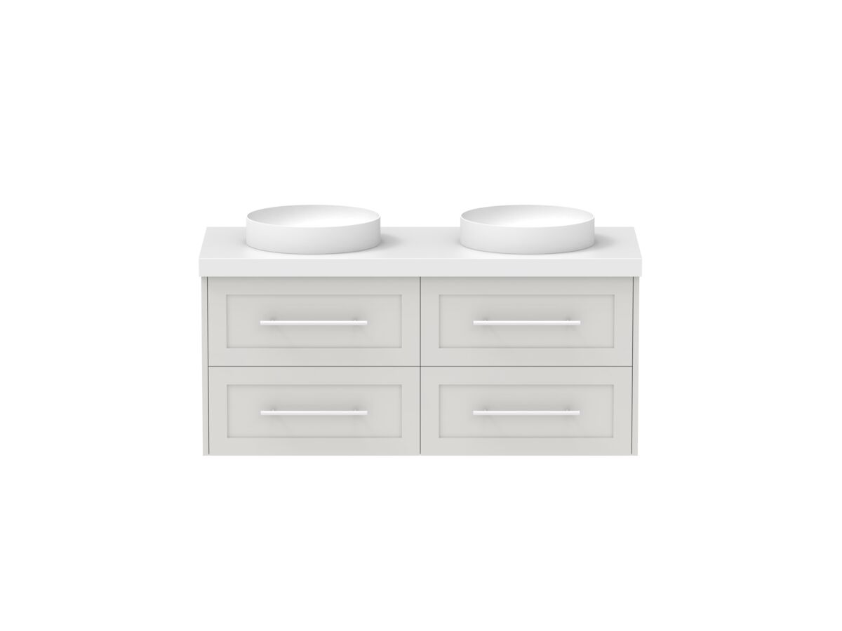 Hero - Kado Lux 1200mm All Drawer Wall Hung Vanity Unit 4 Drawers Double Bowl Vanity 50mm Top
