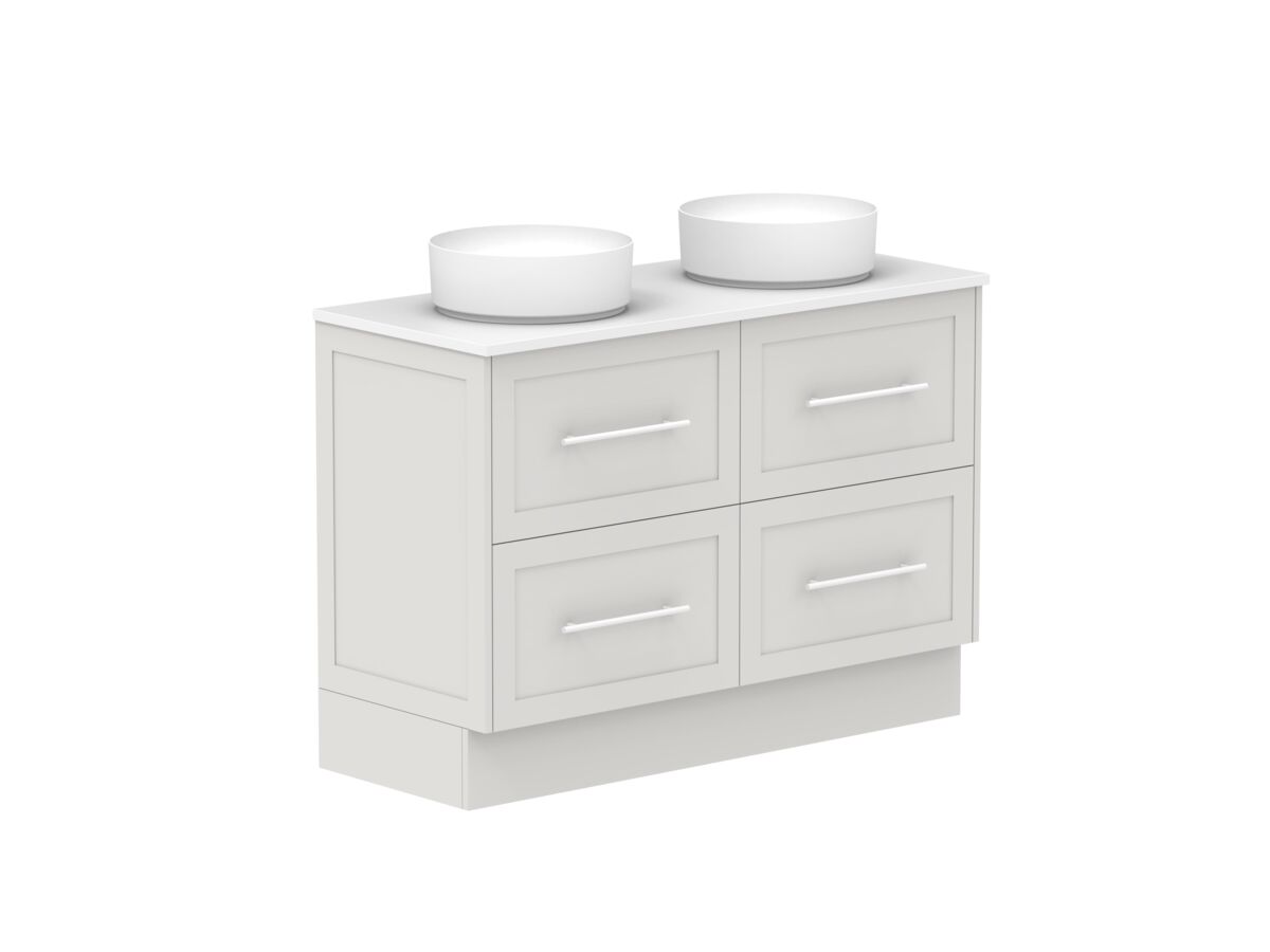 Supporting Image - Kado Lux All Drawer 1200mm Floor Mounted Vanity Double Basin 20mm - Feather Grey - Angle