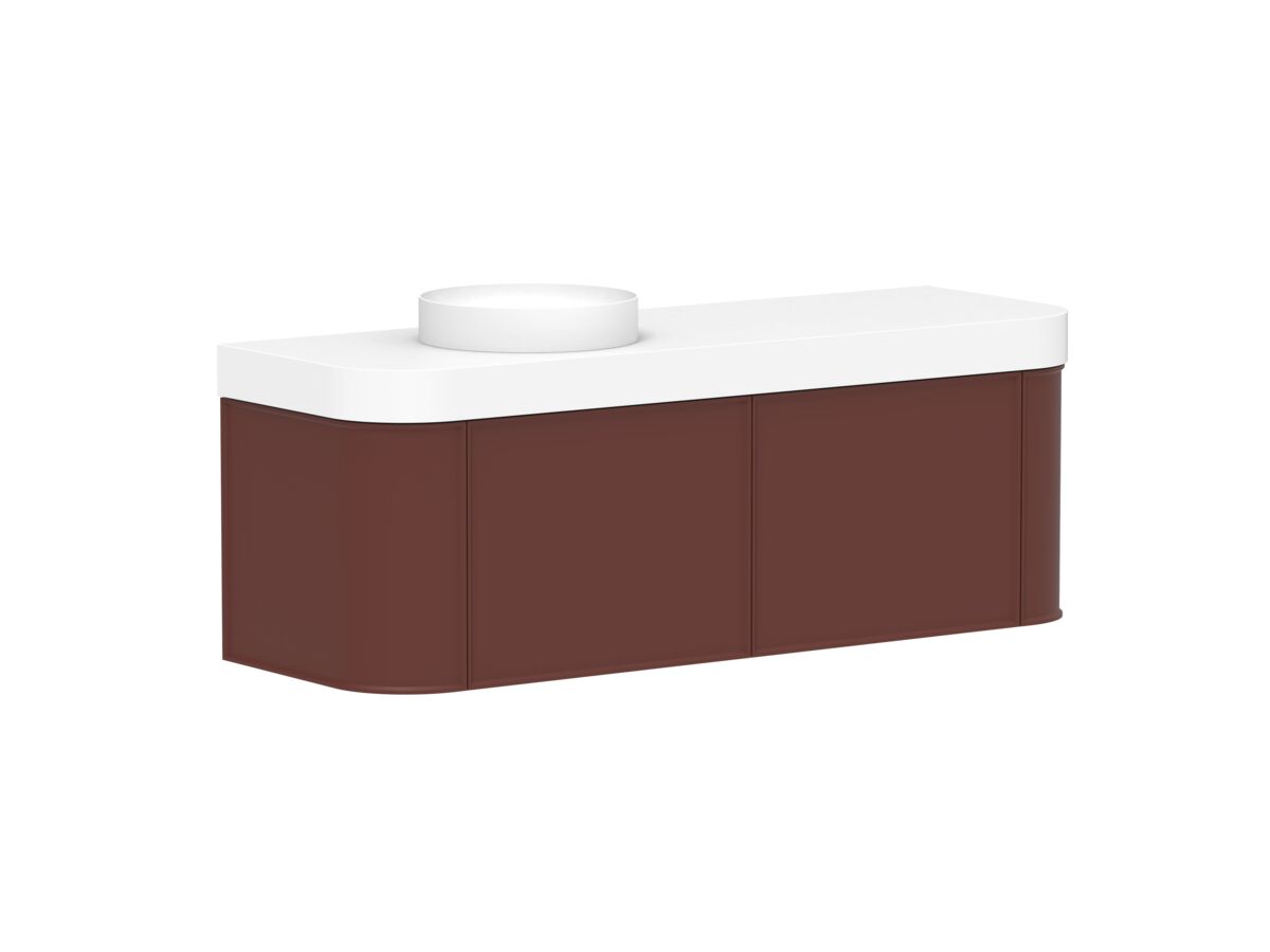 Supporting Image - Kado Era Double Curve All Drawer 1500mm Wall Hung Vanity Left Hand Basin 90mm Durasein Top Red Marble