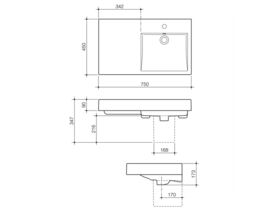 Caroma Liano Nexus Wall Basin Left Hand Shelf with Overflow 750mm White