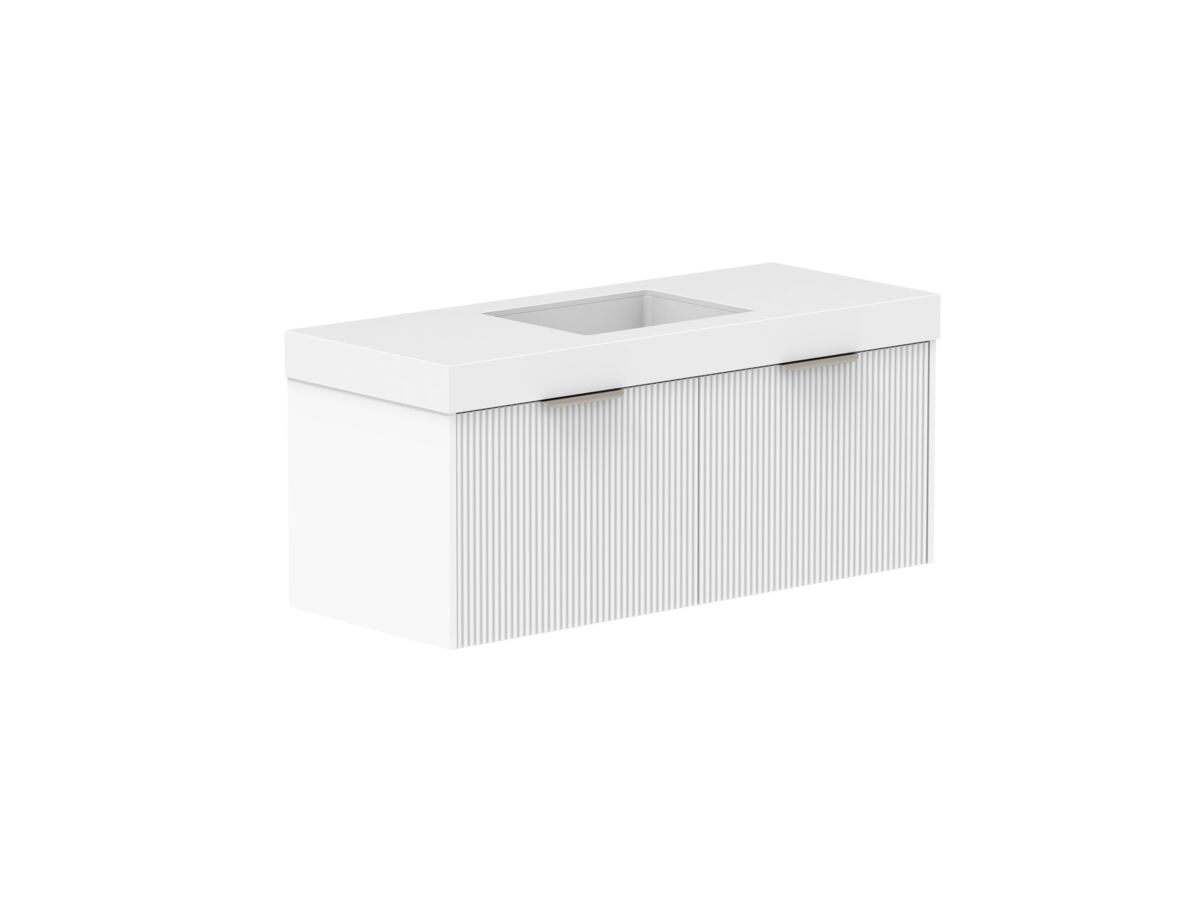 Supporting Image 2- Kado Neue Fluted Square All Drawer 1200mm Wall Hung Vanity with Centre Basin 90mm Top Ultra White