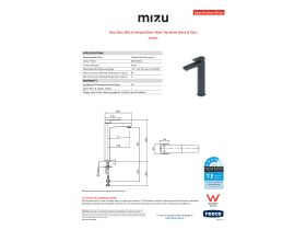 Specification Sheet - Mizu Bloc MK2 Extended Basin Mixer Tap Matte Black (4 Star)