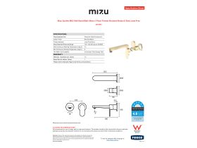 Specification Sheet - Mizu Soothe MK2 Wall Basin/Bath Mixer 2 Piece Trimset Brushed Brass (6 Star) Lead Free