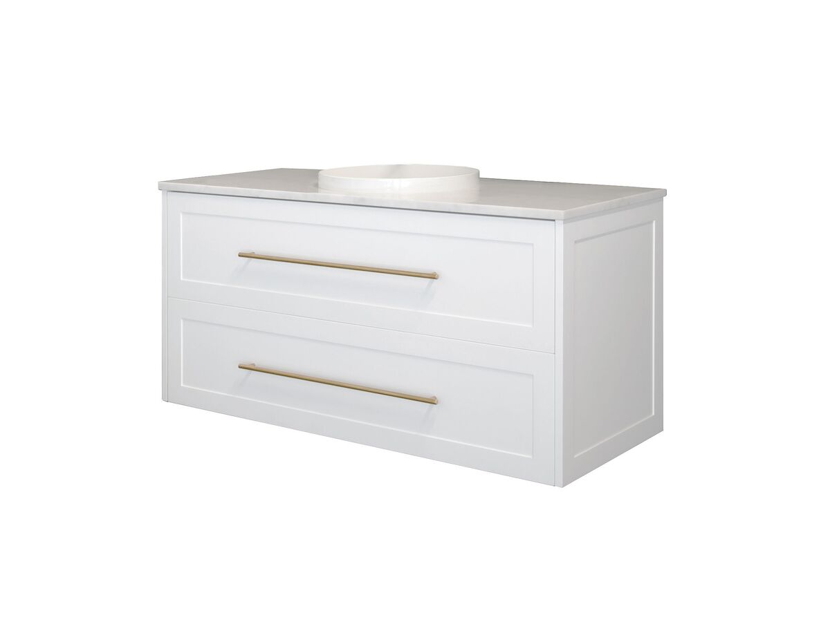 Supporting Image - Kado Lux All Drawer 1200mm Wall Hung Vanity Centre Basin 20mm - White - Angle