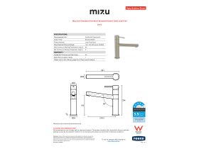 Specification Sheet - Mizu Drift Standard Sink Mixer Brushed Nickel (5 Star) Lead Free