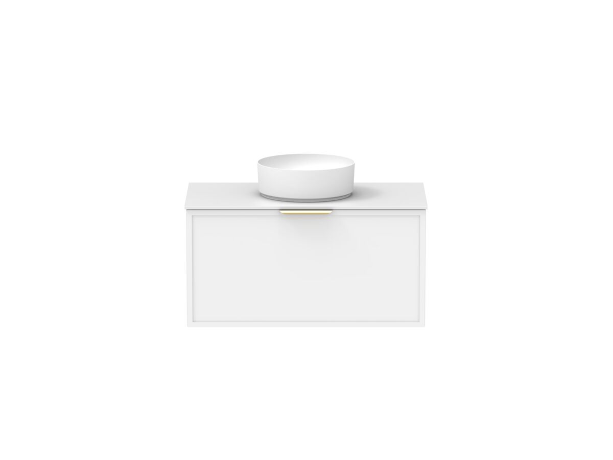 Supporting Image - Kado Lux Slim All Drawer 900mm Wall Hung Vanity with Centre Basin Durasein 12mm Top Matte White