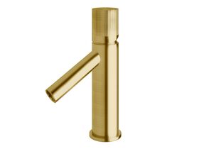Sussex Pure Basin Mixer Tap with Linear Textured Handle PVD Brushed Gold (6 Star)