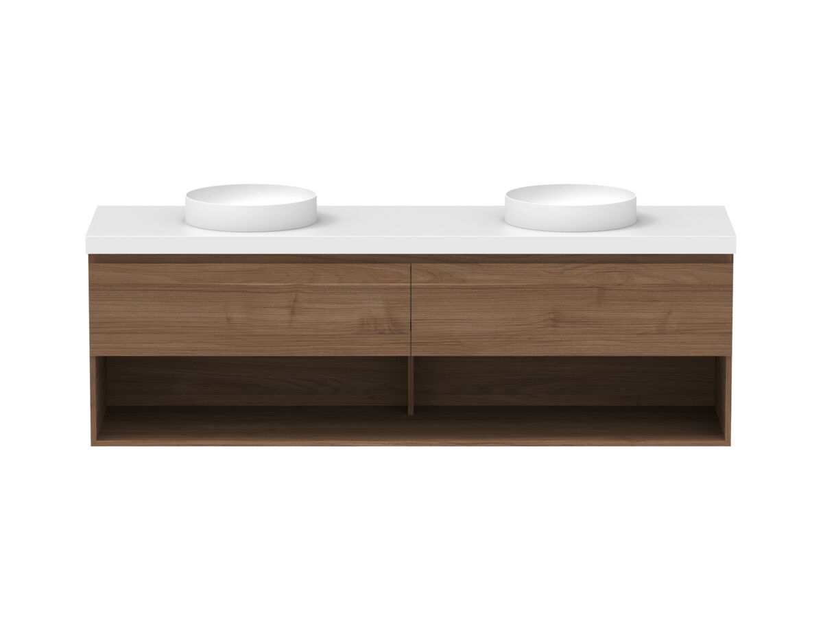 Hero - Posh Domaine 1800mm Wall Hung Vanity Unit All-Drawer Open Shelf Double Bowl 50mm Top