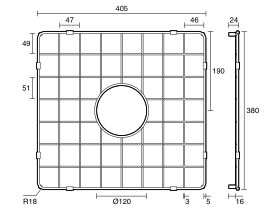 Technical Drawing - Memo Harper Sink Protect Grid 405mm x 380mm Stainless Steel