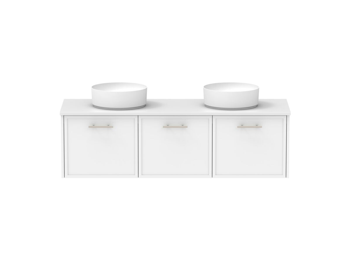 Supporting Image - Kado Lux All Door 1500mm Wall Hung Vanity Double Basin 20mm - White Shaker Front