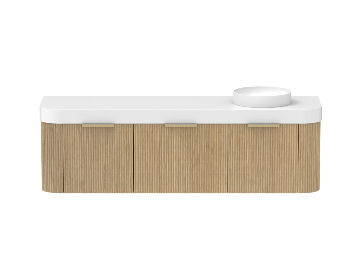 Supporting Image - Kado Neue Fluted Double Curve All Drawer 1800mm Wall Hung Vanity with Right Hand Basin Durasein 90mm Top Boston Oak