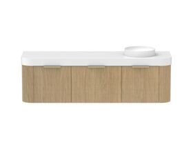 Supporting Image - Kado Neue Fluted Double Curve All Drawer 1800mm Wall Hung Vanity with Right Hand Basin Durasein 90mm Top Boston Oak