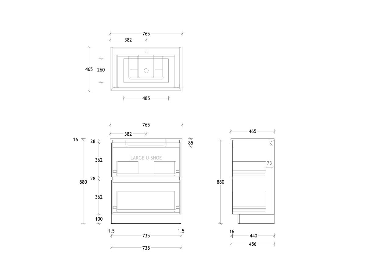 Posh Domaine & Domaine Plus All-Drawer Twin 750mm Floor Mounted Vanity Unit Ceramic Top Centre Basin
