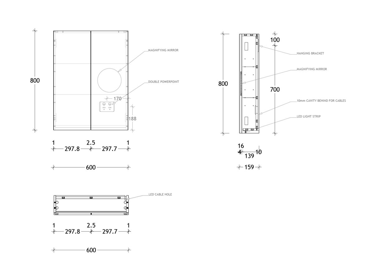 Posh Domaine Plus Shaving Cabinet Graph Int LED 600x800 2 Door