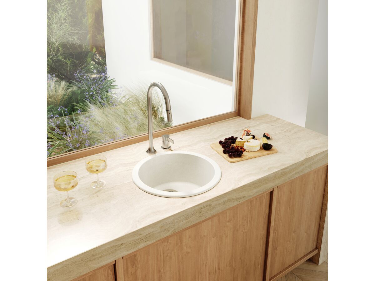 Memo Freya Round Sink No Taphole Granite White