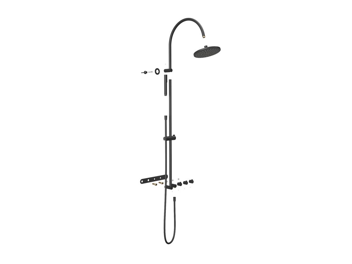 Hero - Faucet Strommen Vara Fin Wall Set with Twin Rail Shower Tap System Trimset Matte Black (3 Star) Lead Free