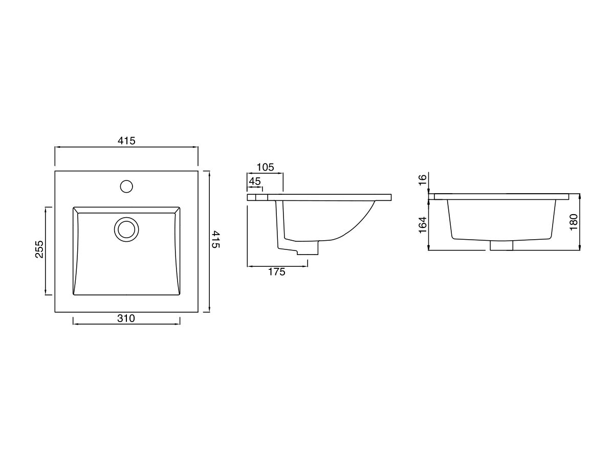 Kado Lux Vanity Basin 1 Taphole 415mm White