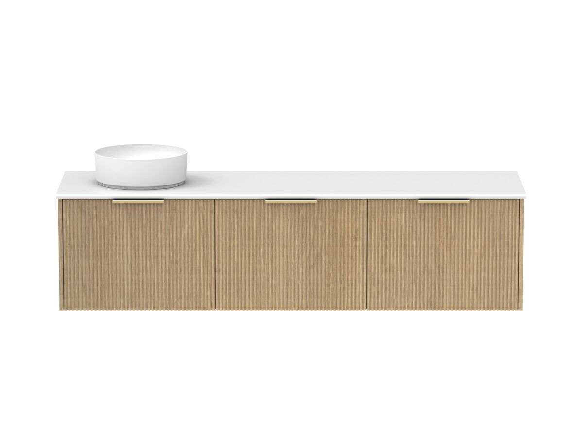 Supporting Image - Kado Neue Fluted Square All Drawer 1800mm Wall Hung Vanity with Left Hand Basin 20mm Top Boston Oak
