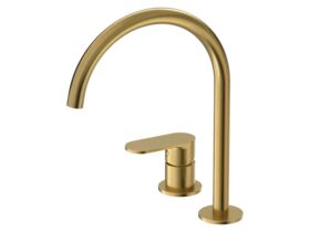 Hero - Mizu Soothe MK2 Medium Height Hob Mixer Set Brushed Brass (6 Star) Lead Free