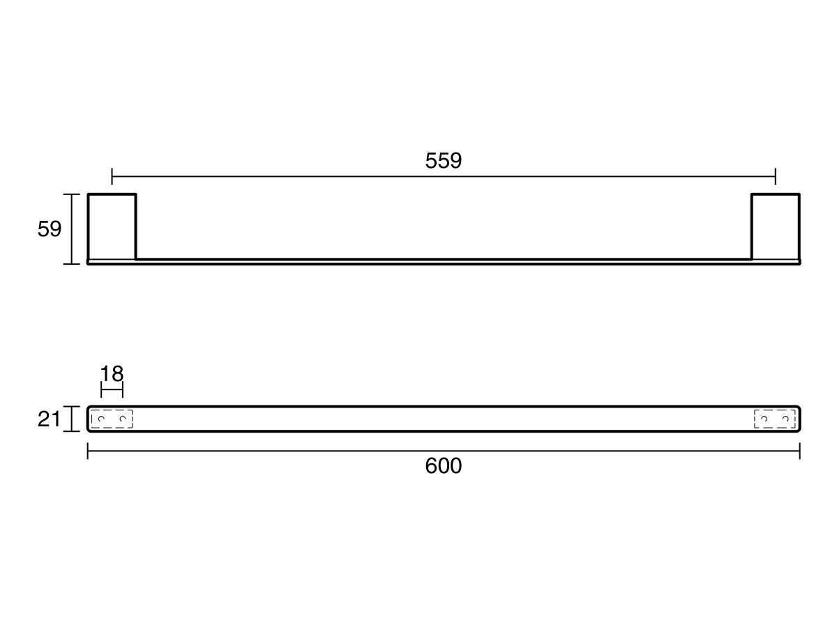 Technical Drawing - Mizu Bloc Single Towel Rail 600mm