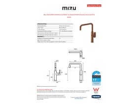 Specification Sheet - Mizu Soothe MK2 Gooseneck Sink Mixer Tap Square Brushed Bronze (5 Star) Lead Free