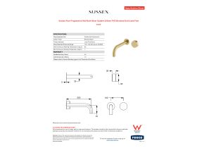 Specification Sheet - Sussex Pure Progressive Wall Bath Mixer System 200mm PVD Brushed Gold Lead Free