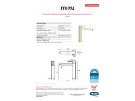 Specification Sheet - Mizu Soothe MK2 Medium Height Basin Mixer Brushed Brass (6 Star) Lead Free