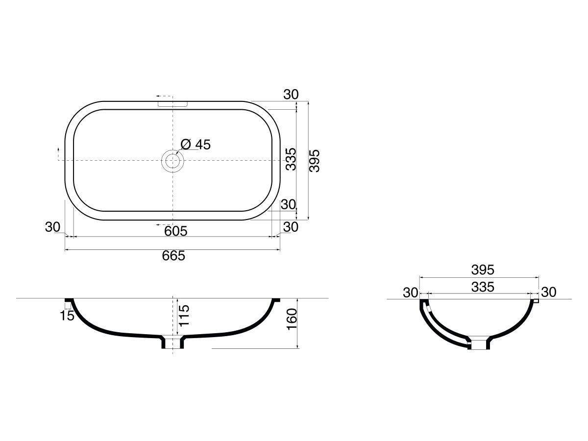 AXA Uno Under Counter Basin 665 x 395mm White
