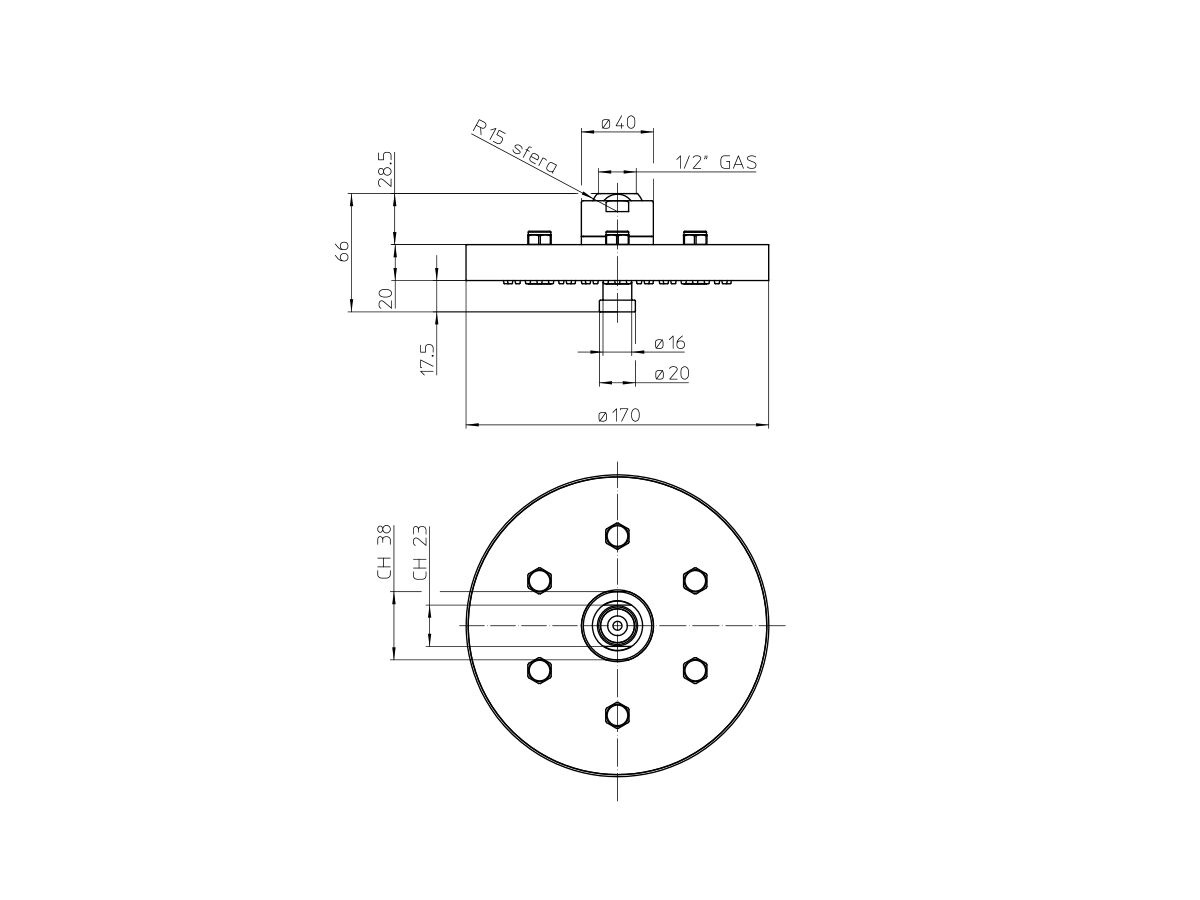 Teknobili Plus Brass Showerhead 2 Functions 170mm Chrome (3 Star)