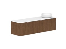 Hero - Kado Neue Fluted Single Curve All Drawer 1650mm Wall Hung Vanity with Right Hand Basin 20mm Top Florentine Walnut