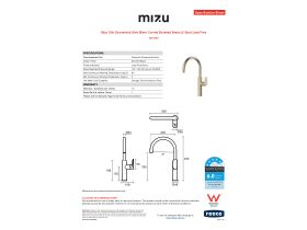 Specification Sheet - Mizu Silk Gooseneck Sink Mixer Curved Brushed Brass (5 Star) Lead Free
