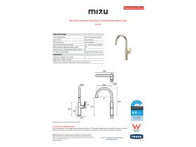 Specification Sheet - Mizu Silk Gooseneck Sink Mixer Curved Brushed Brass (5 Star)