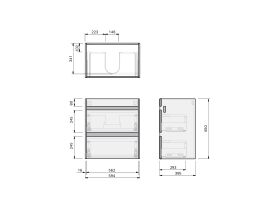 Technical Drawing - Posh Domaine Ensuite 600 2 Drawer Wall Hung Ceramic Top
