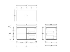 Technical Drawing - Posh Domaine 900mm Wall Hung Vanity Unit Conventional 90mm Top