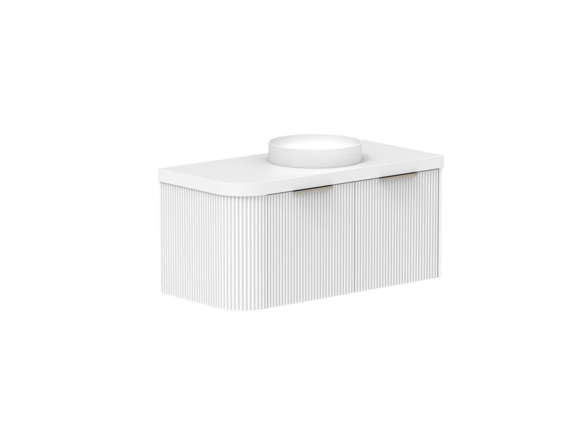 Supporting Image 2- Kado Neue Fluted Single Curve All Drawer 1050mm Wall Hung Vanity with Centre Basin Durasein 50mm Top Ultra White