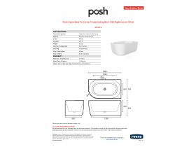 Specification Sheet - Posh Solus Back To Corner Freestanding Bath 1300 Right Corner White