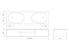 ISSY Glide Wall Hung Vanity Unit Double Basin 4 Drawers Custom 1751-2000mm White
