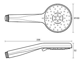 Technical Drawing - Posh Bristol MK2 Shower Handpiece Only (3 Star)