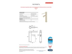 Specification Sheet - Scala Medium Height Basin Mixer 150mm Extended Pin PVD Brushed Platinum Gold (5 Star) Lead Free