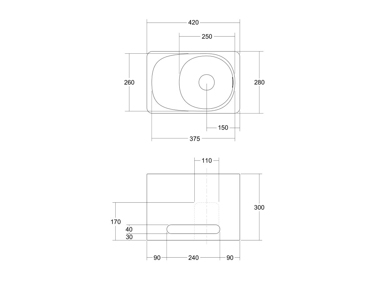 Kado Lussi 420mm Right Hand Wall Basin with Towel Rail and Overflow No Taphole Matte White Solid Surface