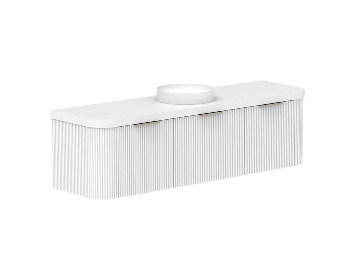 Supporting Image 2- Kado Neue Fluted Double Curve All Drawer 1800mm Wall Hung Vanity with Centre Basin Durasein 50mm Top Ultra White