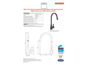 Specification Sheet - Memo Sia Sensor Gooseneck Sink Mixer Tap Dual Function Right Hand Lever Matte Black (4 Star)