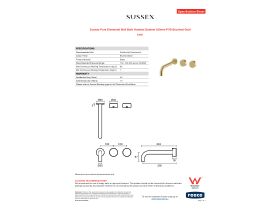 Specification Sheet - Sussex Pure Elemental Wall Bath Hostess System 250mm PVD Brushed Gold