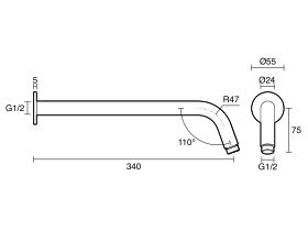Technical Drawing - Mizu Drift Wall Straight Shower Arm Only